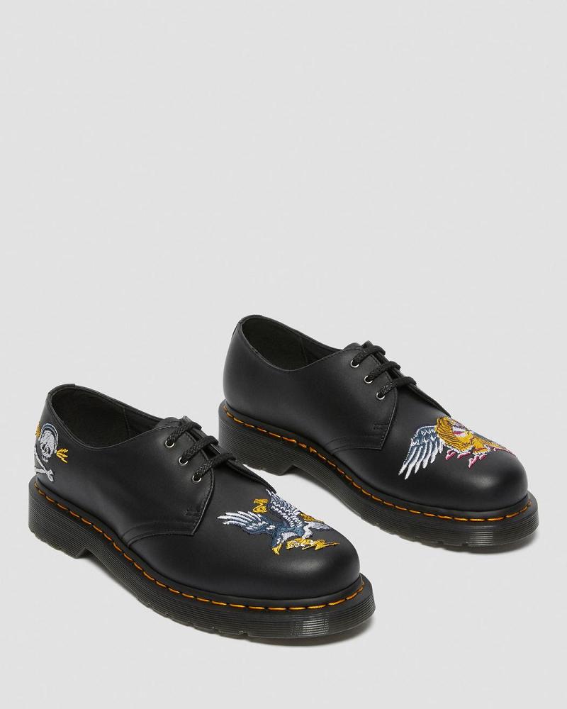 Men's Dr Martens 1461 Souvenir Embroidered Leather Oxfords Shoes Black | AU 605YXF